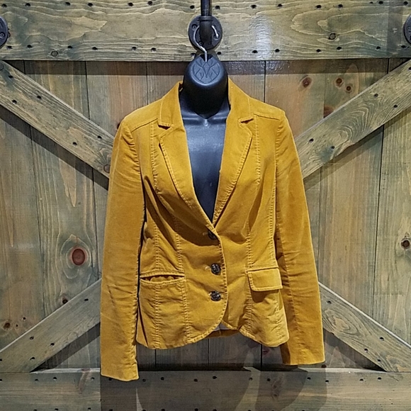 Anthropologie Jackets & Blazers - DOTL MUSTARD YELLOW VELOUR 3 BUTTON BLAZER SIZE 4